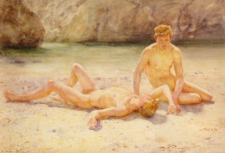 Парни и девушки голышом на реке