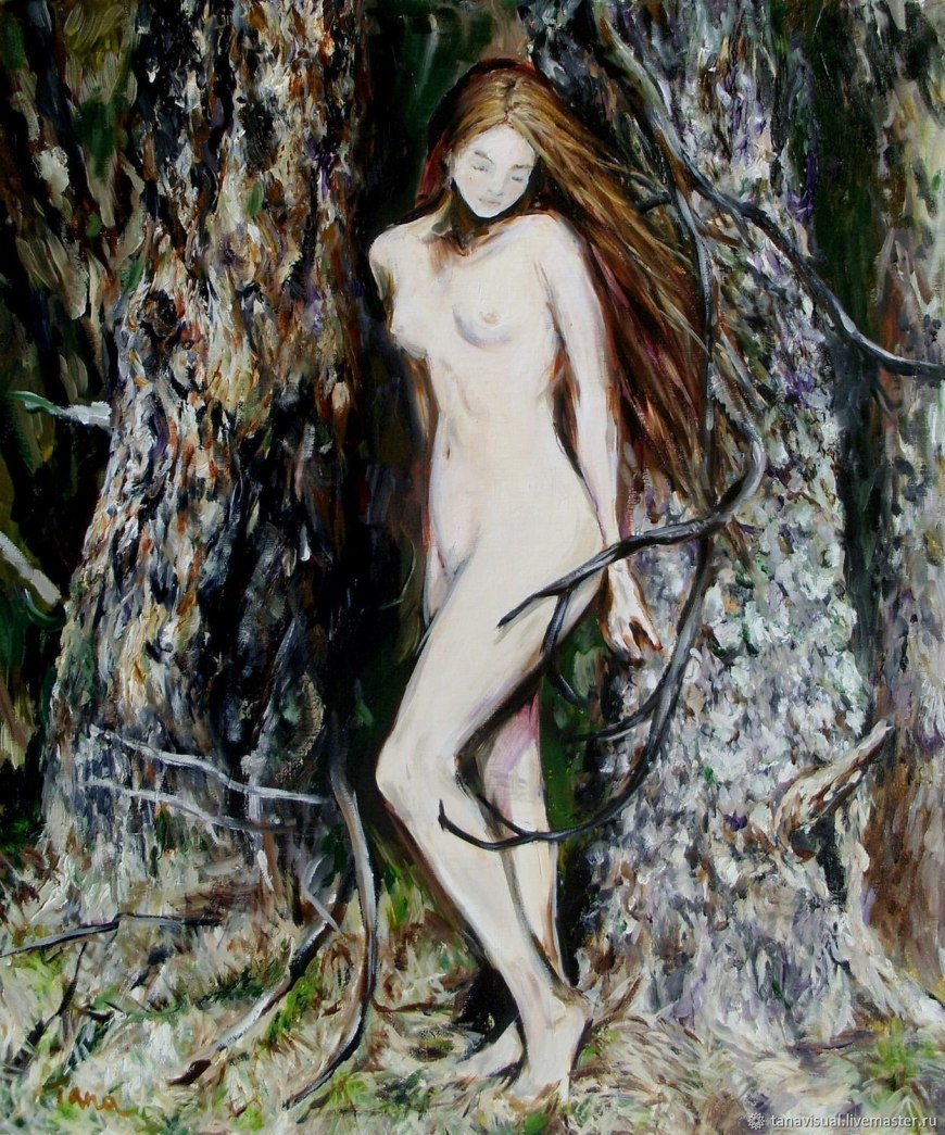 Голые женщины в лесу живописи