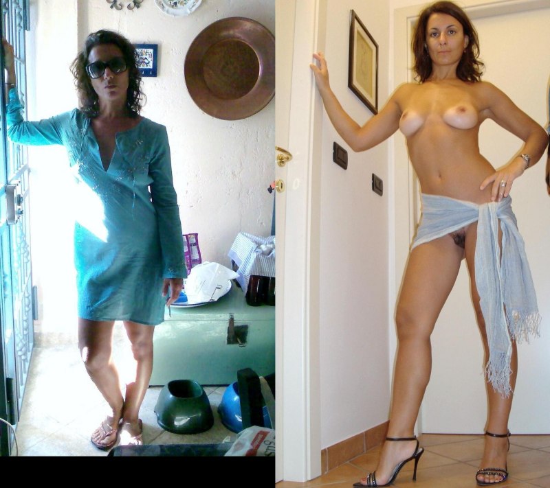 Жена в одежде и без одежды