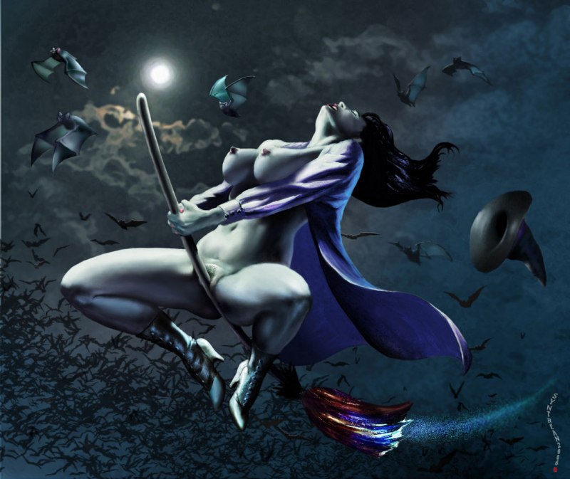 Эротичная ведьма на метле