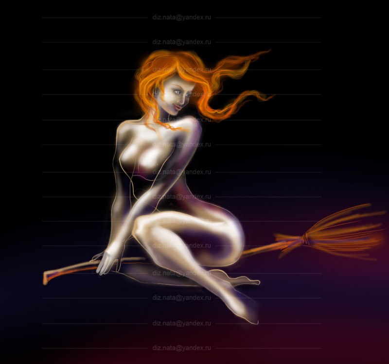 Голая рыжая ведьма на метле