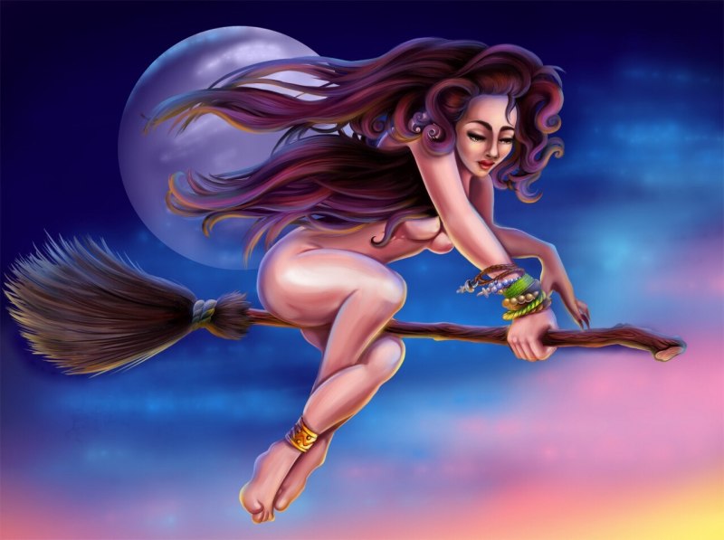 Красивая ведьма на метле