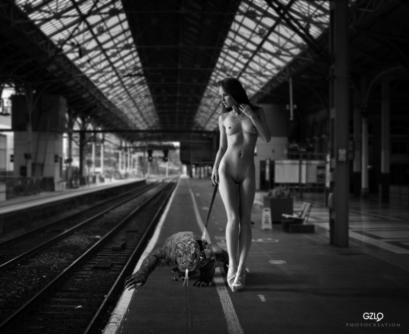 Голая на фоне электрички